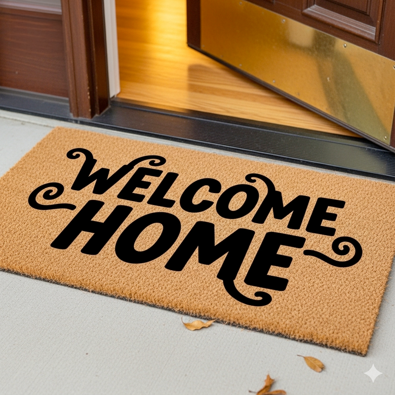 Image of a door mat which says "Welcome Home"